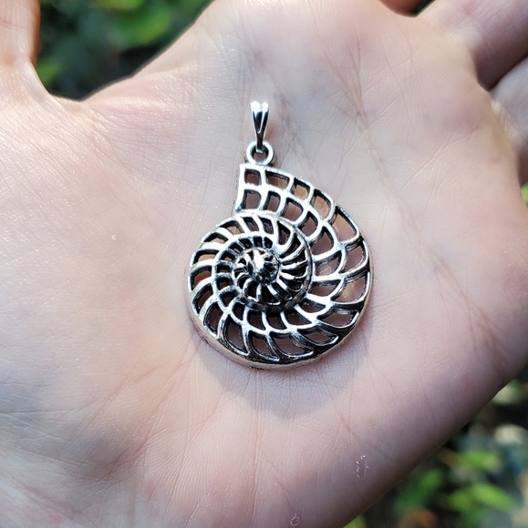 New Silver Ammonite Fossil Pendant - Picture 5 of 7